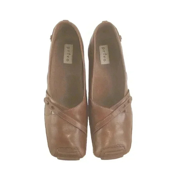 Privo Brown Leather Shoes Loafers Square Toe Slip On Womens Size 9.5M - Picture 7 of 11